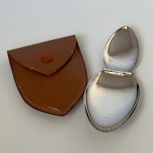 Vintage Germany Italian Folding Medicine Spoon Silver Plated With Leather Case